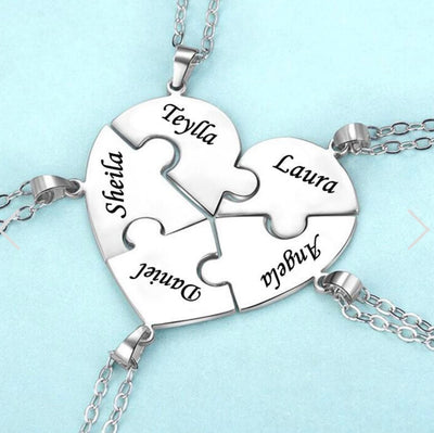 Puzzle Heart Engraved Necklaces