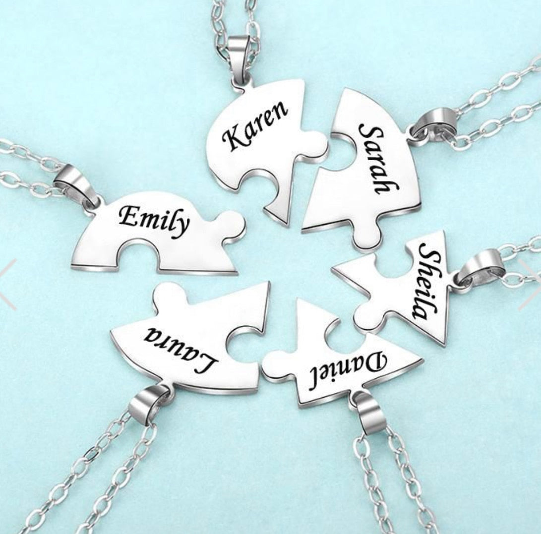 Puzzle Heart Engraved Necklaces