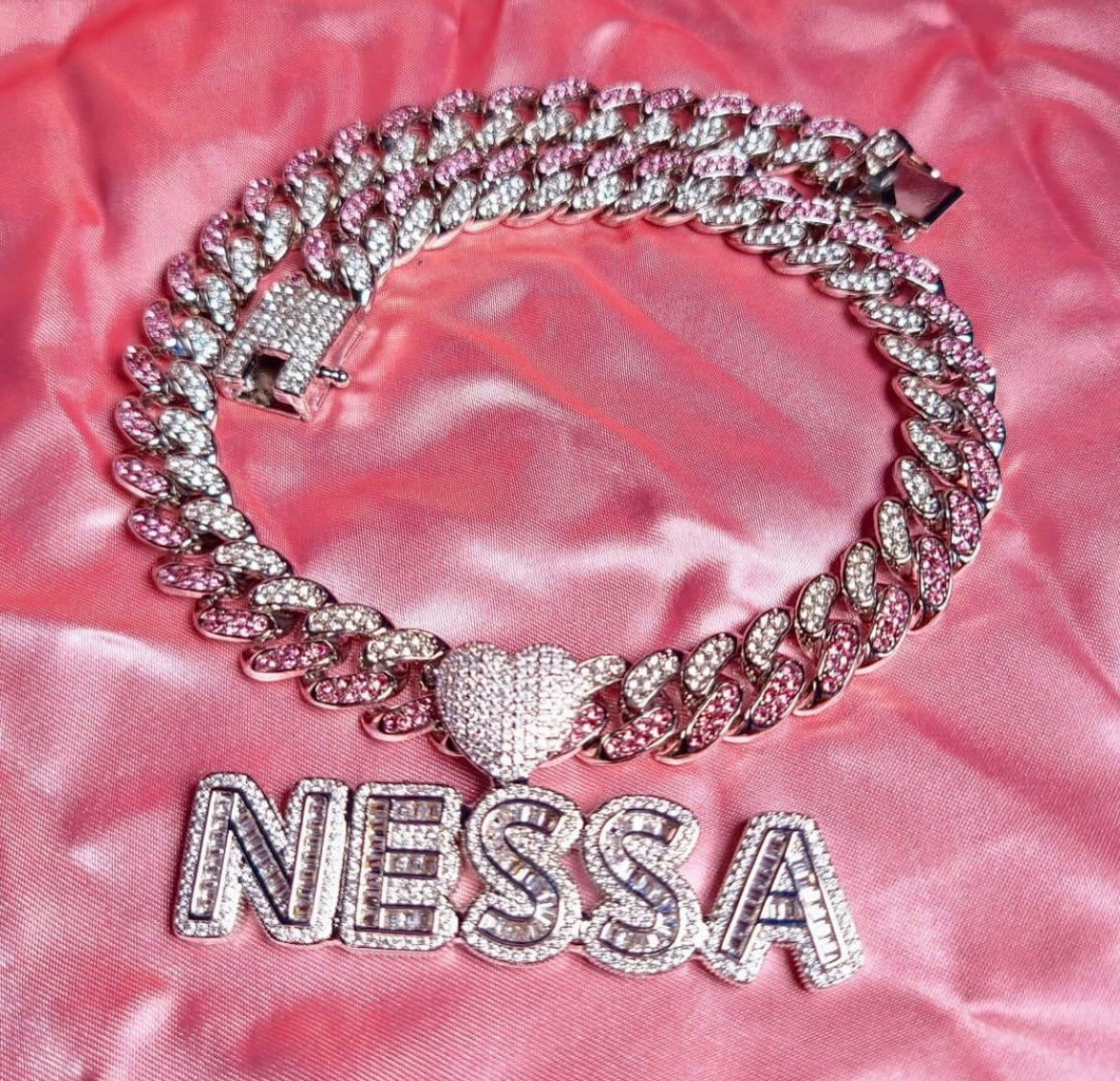 Pink & Silver Cuban Chains