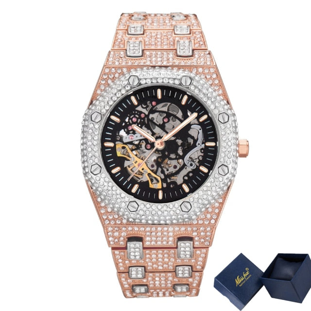 Iced Out Skeleton WatchesGet this unique skeleton watch today 
Water Resistance Depth: 3BarClasp Type: Push Button Hidden ClaspStyle: LuxuryBand Length: 22cmCase Material: Stainless SteelFeaSkeleton Watches